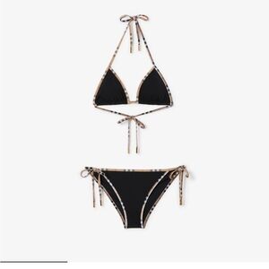 Burberry Black and Beige Plaid Detail Garment